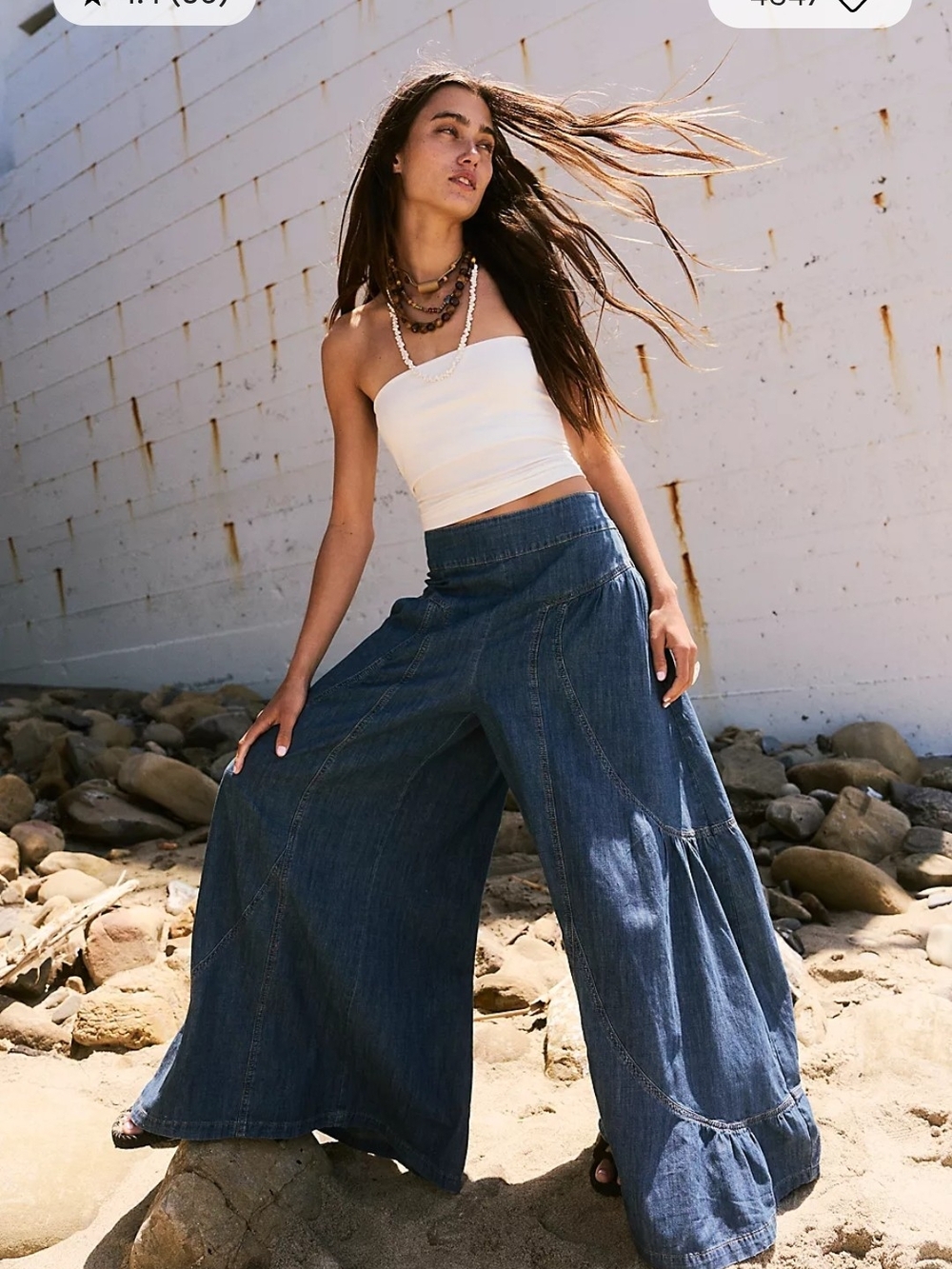 We The Free By Free People Dawn On Me Extreme Wide-Leg Pull On Denim Jeans Sm